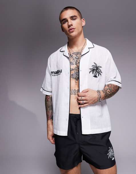 ASOS DESIGN boxy shirt with chest embroidery in white - part of a set - view 1