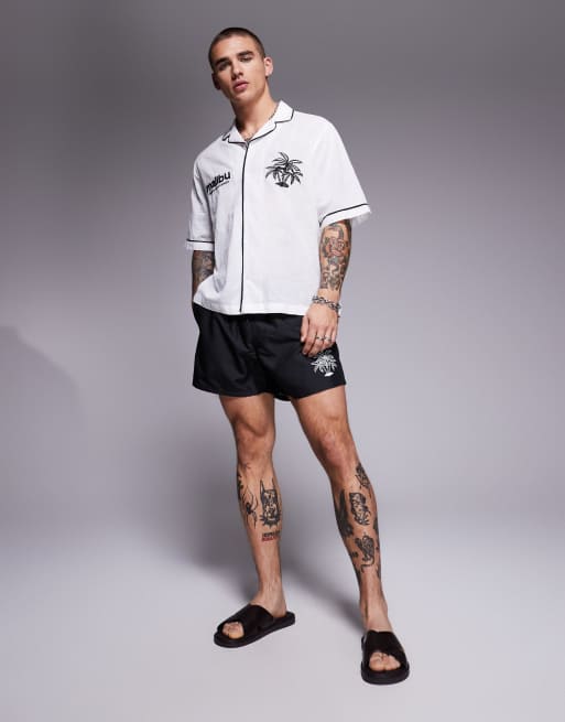 ASOS DESIGN boxy shirt with chest embroidery in white - part of a set, 2 of 4
