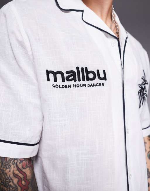 ASOS DESIGN boxy shirt with chest embroidery in white - part of a set, 3 of 4