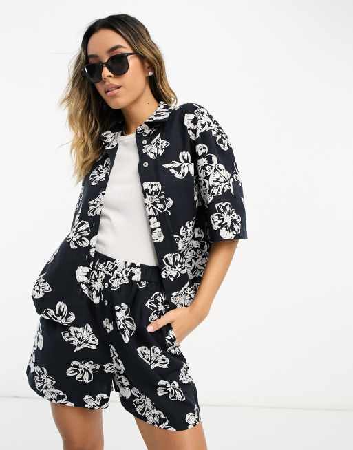 ASOS DESIGN boxy shirt with linen in floral print - part of a set