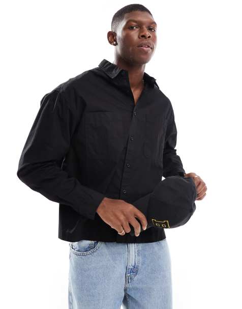 ASOS DESIGN boxy shirt with square pocket in black - view 1