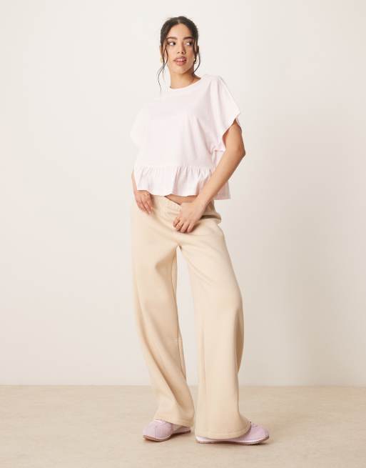 ASOS DESIGN boxy short sleeve linen look peplum T-shirt in pink