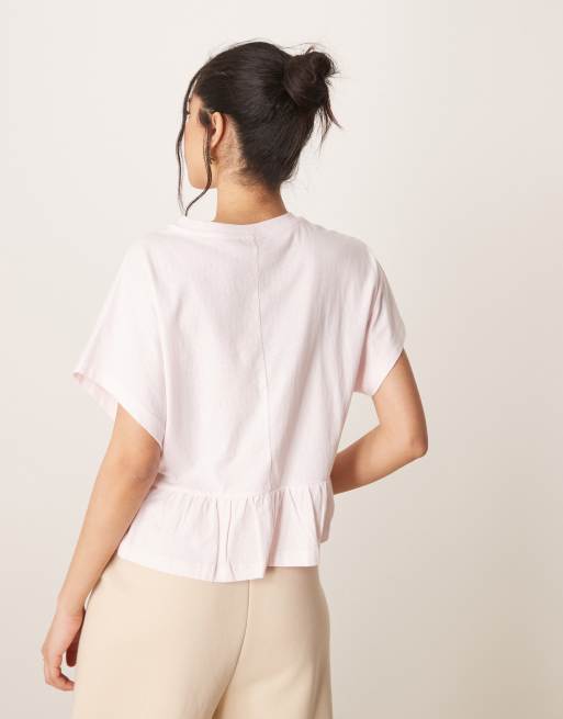 ASOS DESIGN boxy short sleeve linen look peplum T-shirt in pink