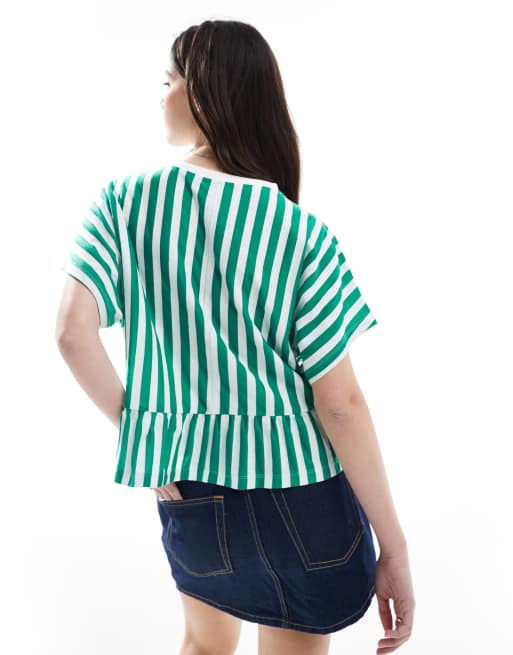 ASOS DESIGN boxy short sleeve linen look peplum t-shirt in stripe, 4 of 4