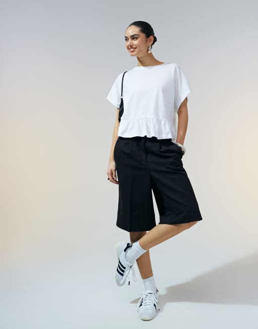 ASOS DESIGN boxy short sleeve linen look peplum t-shirt in white