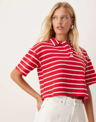 Asos Design Boxy Short Sleeve Polo Top In Red