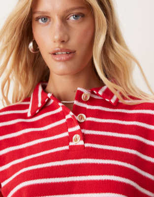Asos Design Boxy Short Sleeve Polo Top In Red