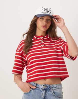 Asos Design Boxy Short Sleeve Polo Top In Multi