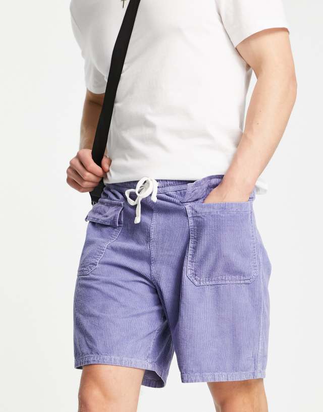 ASOS DESIGN boxy shorts with cargo pockets in blue cord