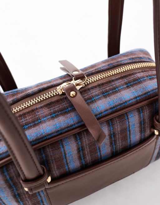 ASOS DESIGN boxy bowler shoulder bag in blue check