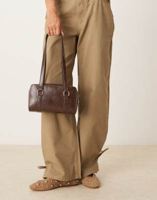 Asos Design Boxy Shoulder Bag In Brown