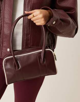 Asos Design Boxy Shoulder Bag With Contrast Binding In Burgundy