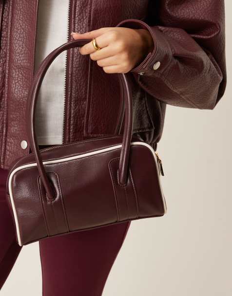 ASOS DESIGN boxy shoulder bag with contrast binding in burgundy - view 1