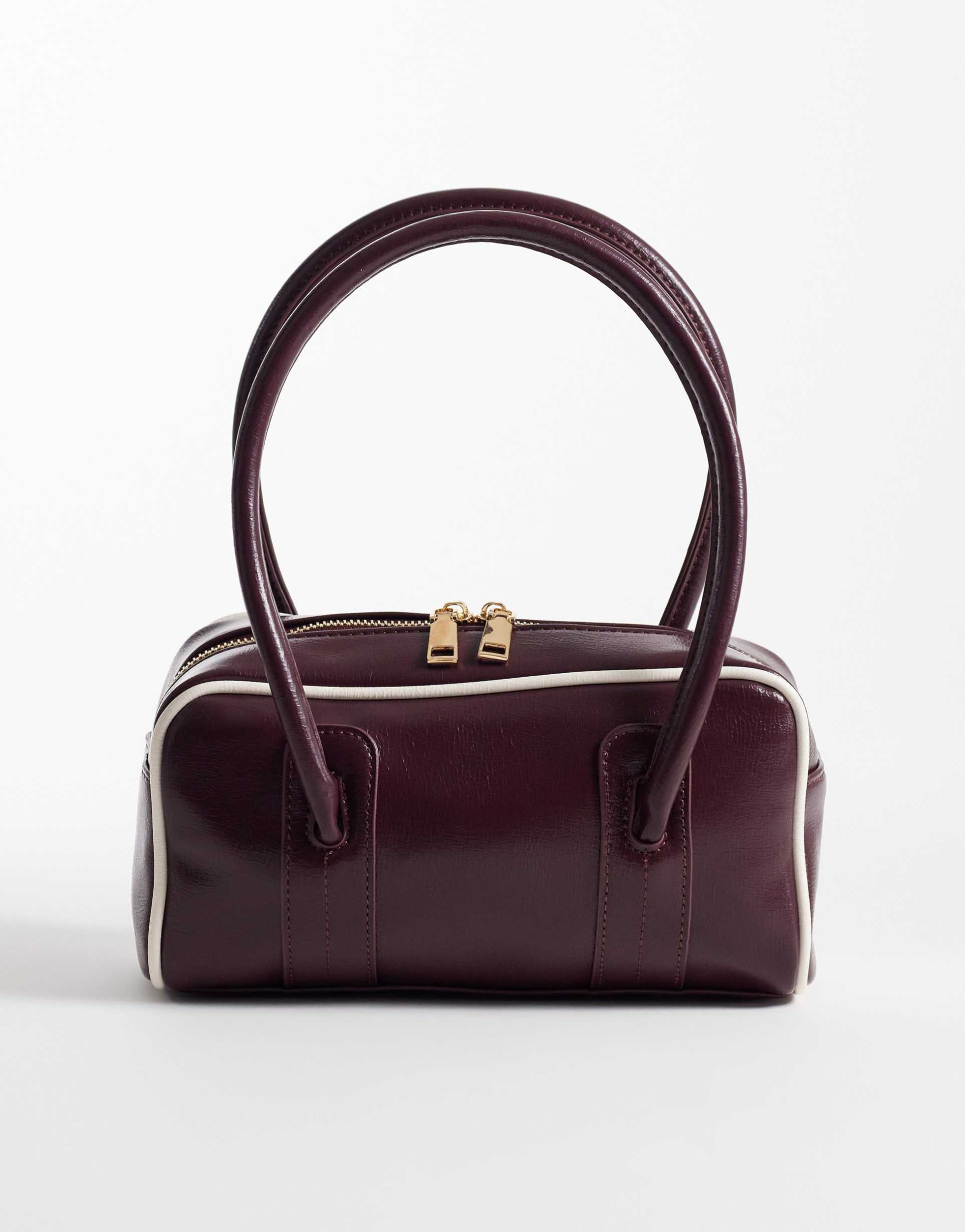 asos design boxy shoulder bag with contrast binding in burgundy