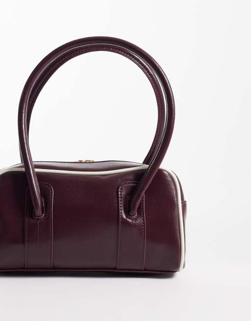 ASOS DESIGN boxy shoulder bag with contrast binding in burgundy, 4 of 4