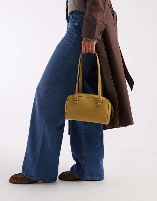ASOS DESIGN boxy shoulder bag with contrast edge in chartreuse, 3 of 4