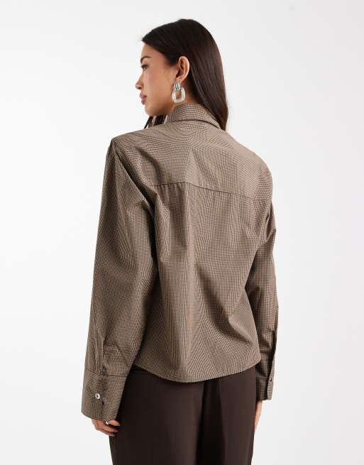 ASOS DESIGN boxy shoulder pad shirt in check, 2 of 4