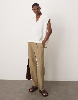 Asos Design Boxy Sleeveless Over The Head Linen Blend Shirt