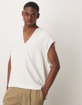 ASOS DESIGN boxy oversized shirt with draper crossover in stone