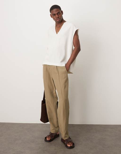 ASOS DESIGN boxy sleeveless overhead linen-blend shirt in white