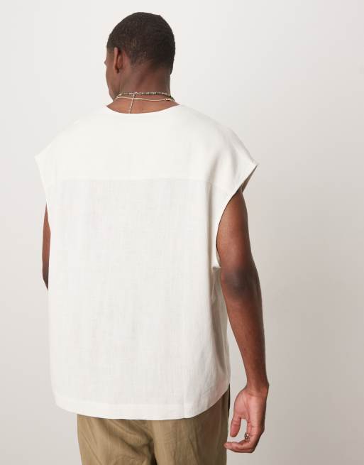 ASOS DESIGN boxy sleeveless overhead linen-blend shirt in white