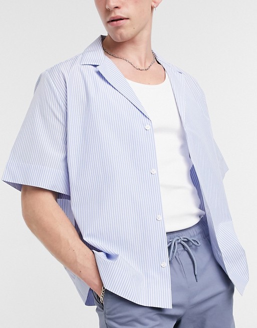 ASOS DESIGN boxy smart shirt with deep revere collar in stripe