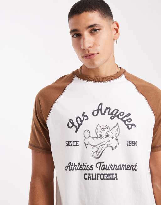 ASOS DESIGN boxy standard fit t-shirt with front graphic in white and brown, 4 of 4