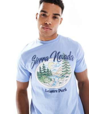 ASOS DESIGN boxy standard fit t-shirt with landscape graphic in pale blue - view 1