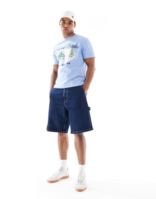 Asos Design Boxy Standard Fit T-shirt With Landscape Graphic In Blue
