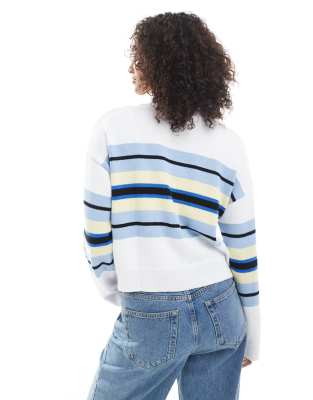 Asos Design Boxy Striped Cardigan In White