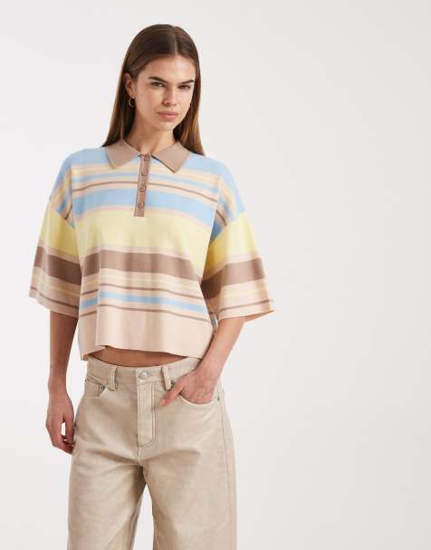 ASOS DESIGN boxy striped polo shirt in pastel multi - view 1