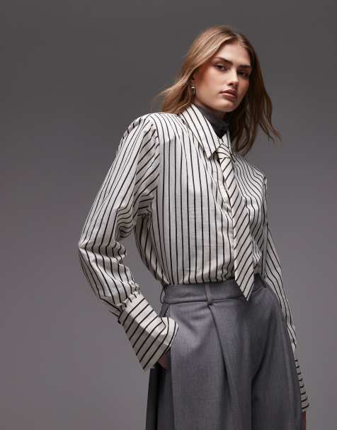 ASOS DESIGN boxy striped shirt with shoulder pads and tie - view 1