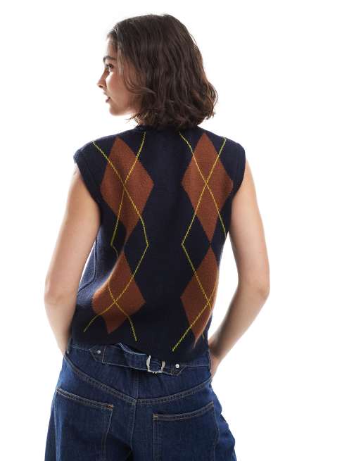 ASOS DESIGN boxy structured argyle vest in navy