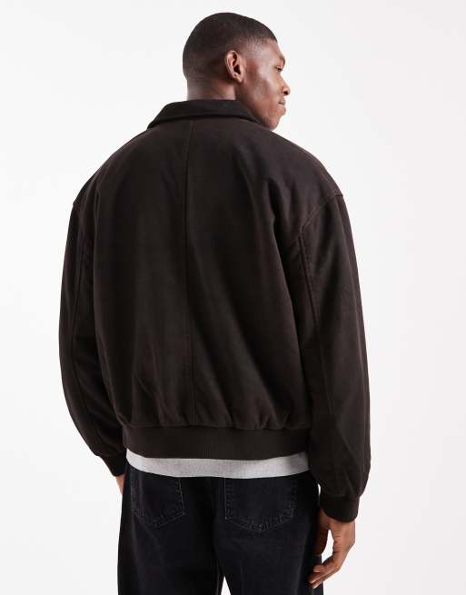 ASOS DESIGN boxy suedette harrington jacket in brown, 3 of 5