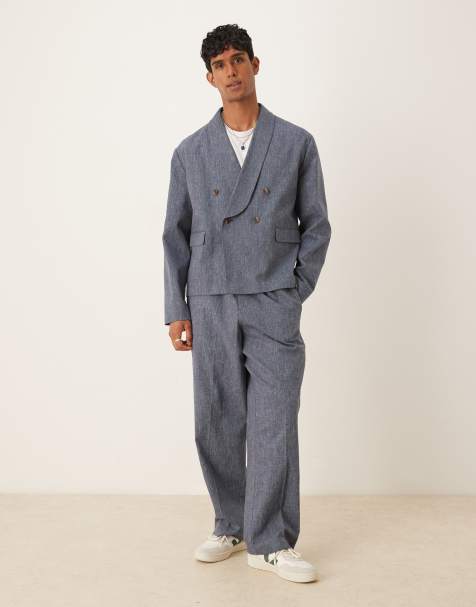 ASOS DESIGN boxy suit in blue pinstripes - view 1