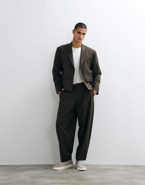 ASOS DESIGN boxy suit in brown grid check print - view 1