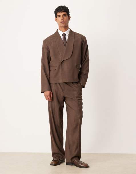 ASOS DESIGN boxy suit in brown jacquard - view 1