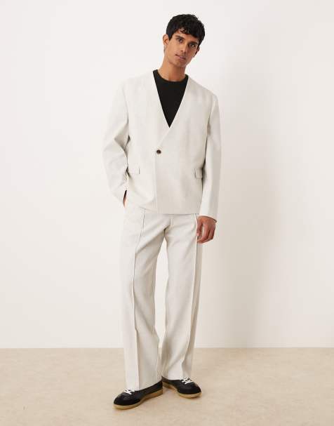 ASOS DESIGN boxy suit in cream melange texture - view 1