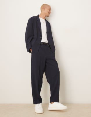 asos ASOS DESIGN boxy suit in navy seersucker