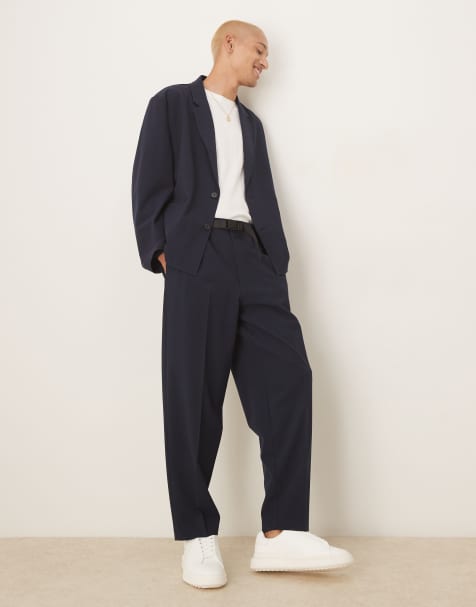 ASOS DESIGN boxy suit in navy seersucker - view 1