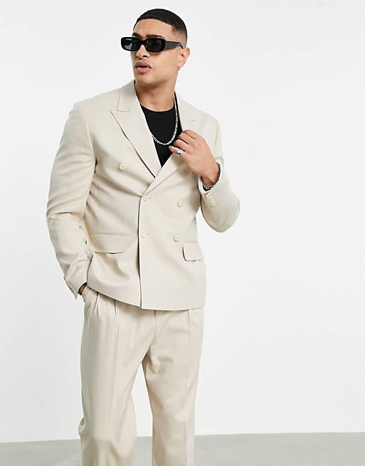 ASOS DESIGN boxy suit jacket in beige
