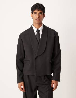 ASOS DESIGN boxy suit jacket in black jacquard