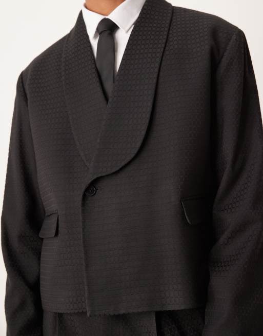 ASOS DESIGN boxy suit jacket in black jacquard