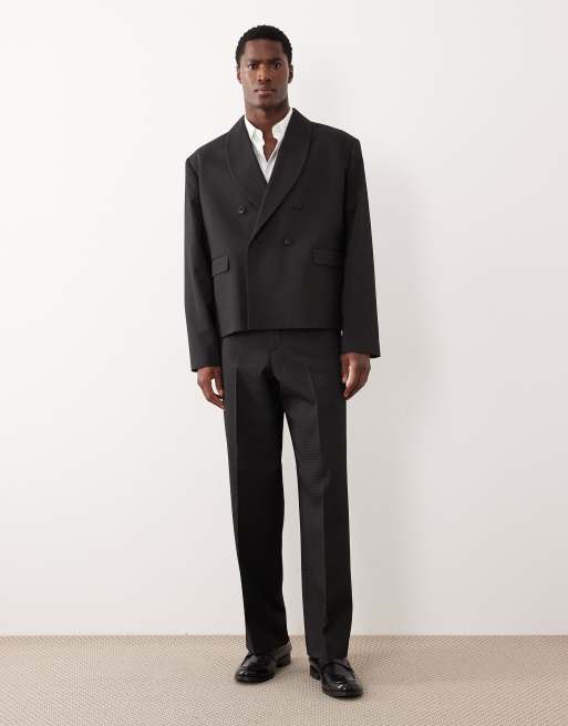 ASOS DESIGN boxy suit jacket in black jacquard