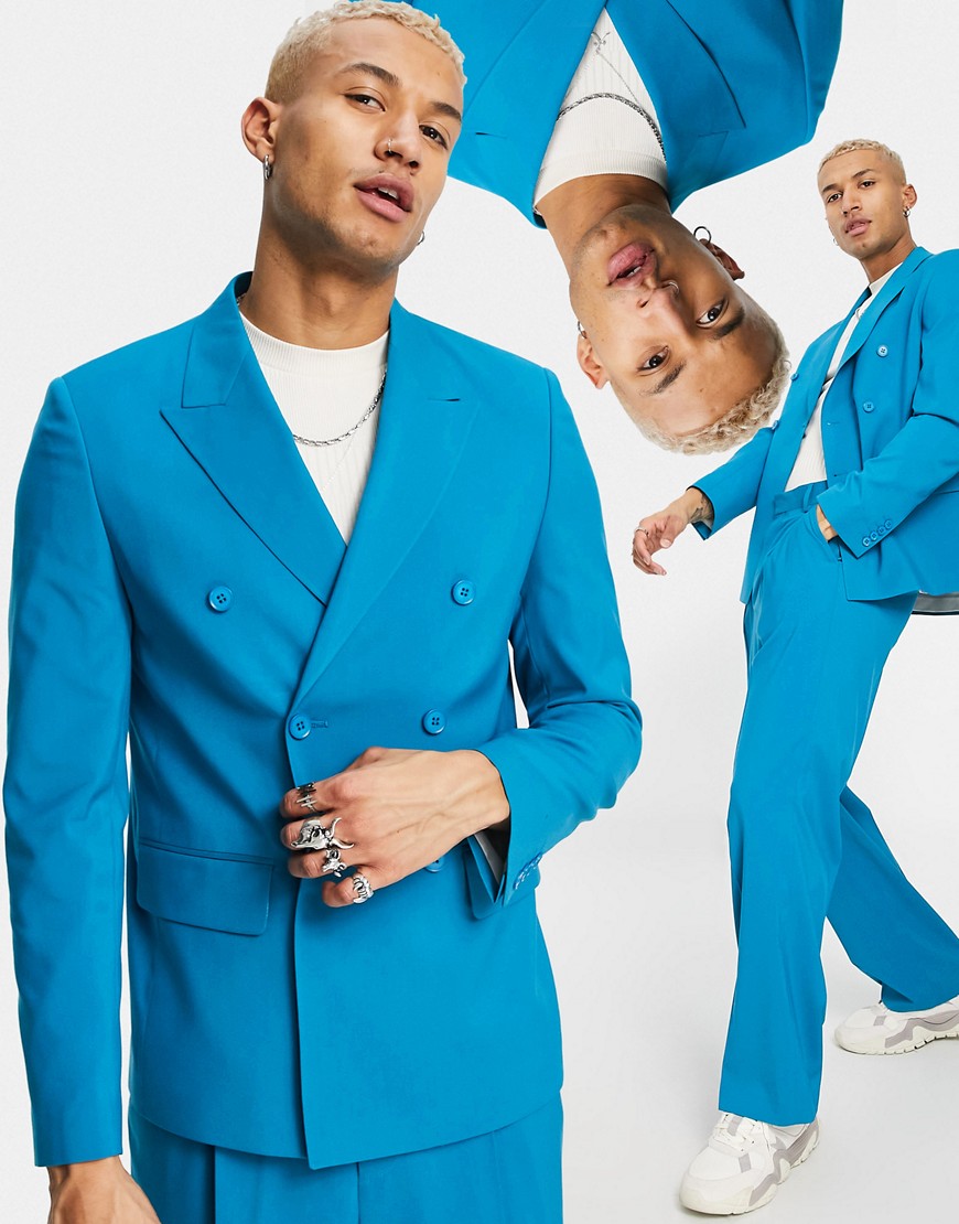 ASOS DESIGN boxy suit jacket in blue-Blues