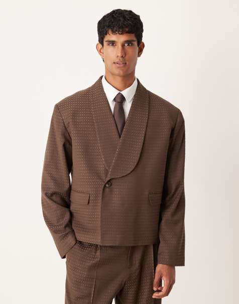 ASOS DESIGN boxy suit jacket in brown jacquard - view 1