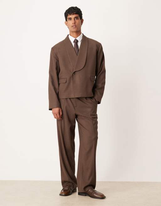 ASOS DESIGN boxy suit jacket in brown jacquard