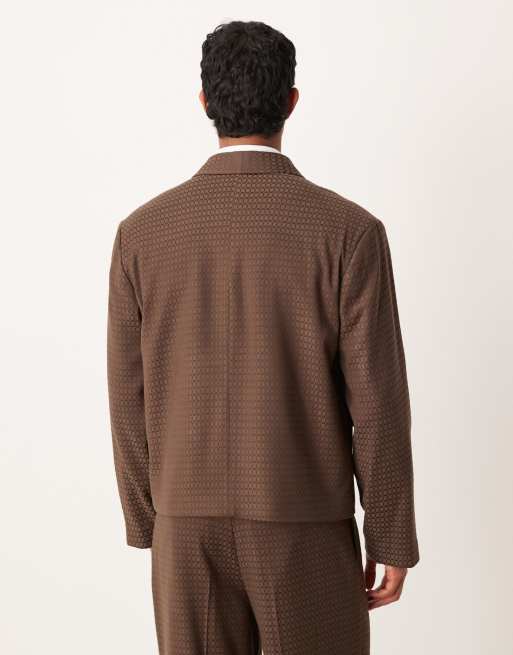 ASOS DESIGN boxy suit jacket in brown jacquard