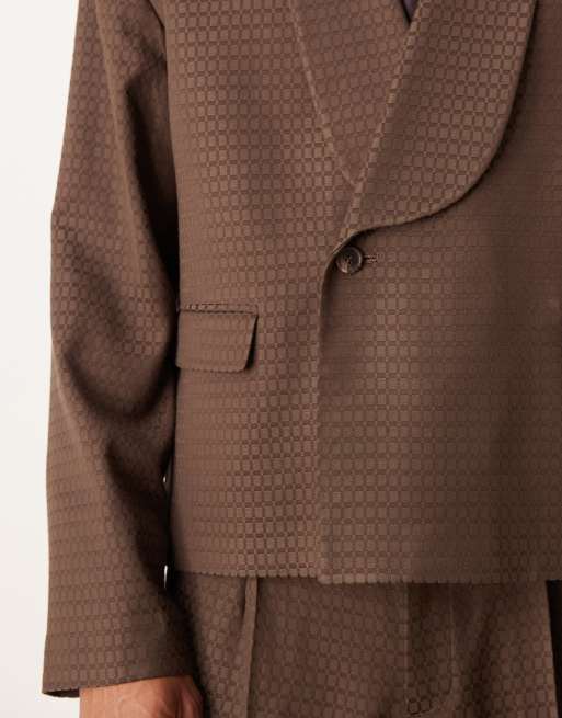 ASOS DESIGN boxy suit jacket in brown jacquard