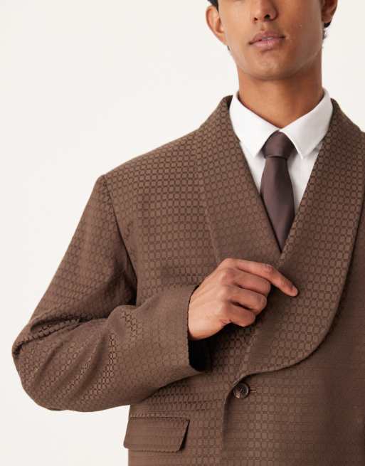 ASOS DESIGN boxy suit jacket in brown jacquard